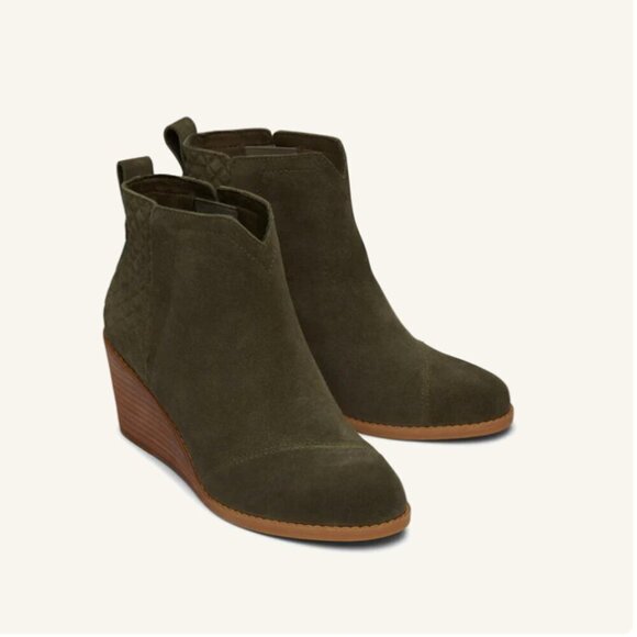 Toms Shoes - NEW TOMS Clare Boho Ankle Wedge Boots Olive Camo Green Suede Size 10